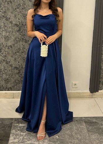 Lacivert Drapeli Uzun Abiye Elbise - Görsel 2