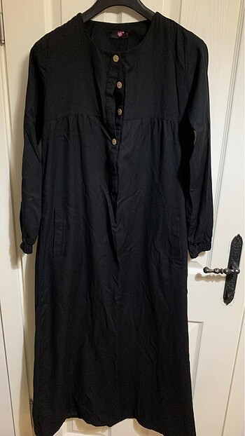 SİYAH KETEN ELBİSE UZUN S/M tesettür - Görsel 2
