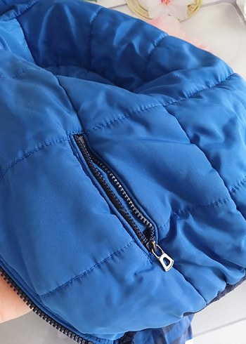 Mavi Kamuflaj Kapüşonlu Çocuk Mont Çift taraflı giyilebilir. - Görsel 3