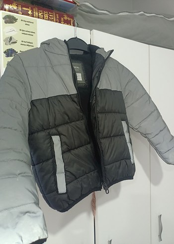 Gri Fermuarlı Kapüşonlu Erkek Çocuk Mont - Görsel 2