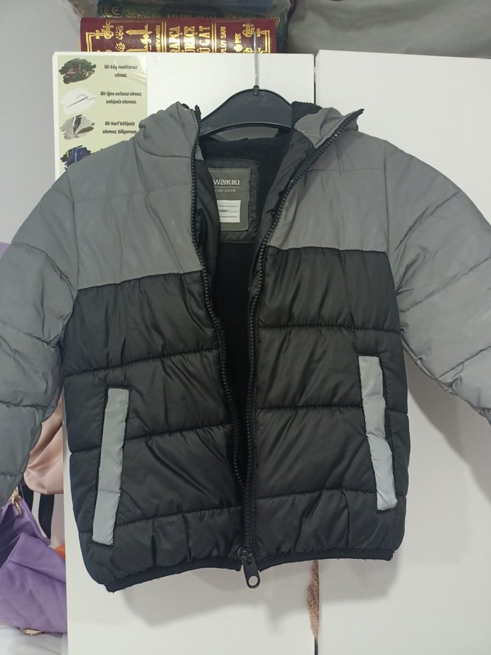 Gri Fermuarlı Kapüşonlu Erkek Çocuk Mont - Görsel 3