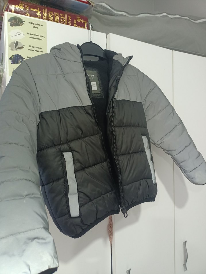 Gri Fermuarlı Kapüşonlu Erkek Çocuk Mont - Görsel 2