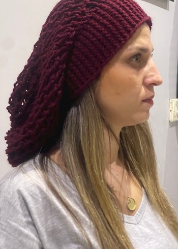 Bordo Örgü Kadın Bere - Görsel 3