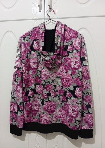 Çiçek Desenli Kapüşonlu Fermuarlı Kadın Ceket - Görsel 2