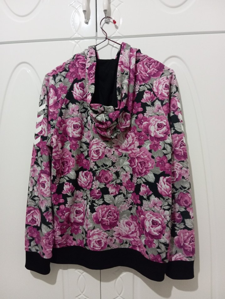 Çiçek Desenli Kapüşonlu Fermuarlı Kadın Ceket - Görsel 2