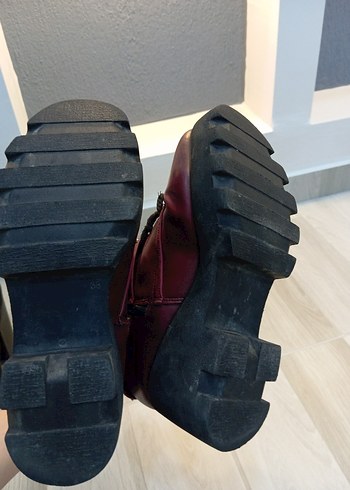 38 Beden bordo Renk Bordo Deri Goth Tarzı Kadın Dolgu Topuk Bot