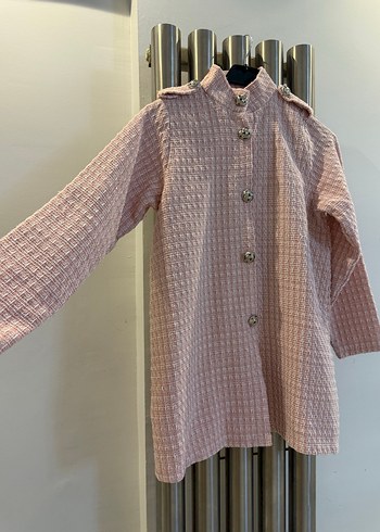 Pembe Düğmeli Uzun Ceket