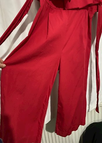 Kırmızı Fırfırlı Yarım Kol Mini Kadın Tulum - Görsel 4