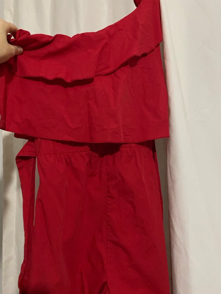 Kırmızı Fırfırlı Yarım Kol Mini Kadın Tulum - Görsel 5