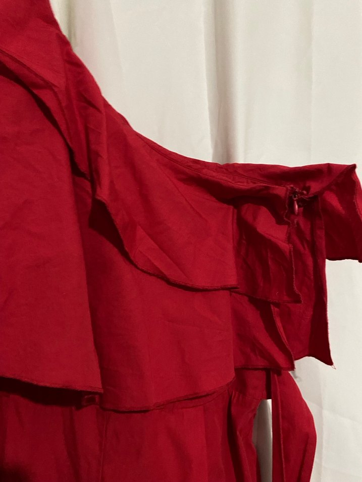 Kırmızı Fırfırlı Yarım Kol Mini Kadın Tulum - Görsel 3