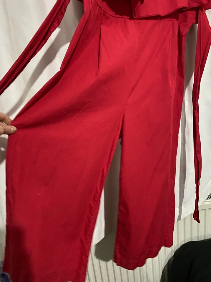 Kırmızı Fırfırlı Yarım Kol Mini Kadın Tulum - Görsel 4