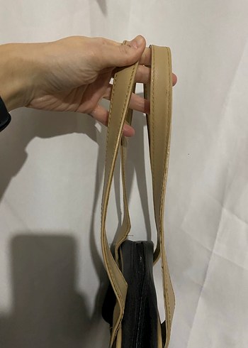 Bej Detaylı Siyah Deri Vintage Çanta - Görsel 5