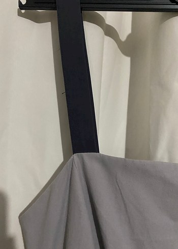 Gri Keten Uzun Kalın Askılı Elbise - Görsel 3