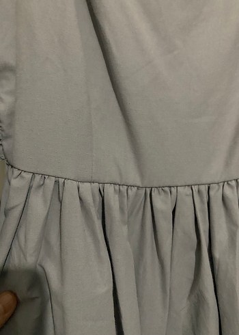 Gri Keten Uzun Kalın Askılı Elbise - Görsel 4