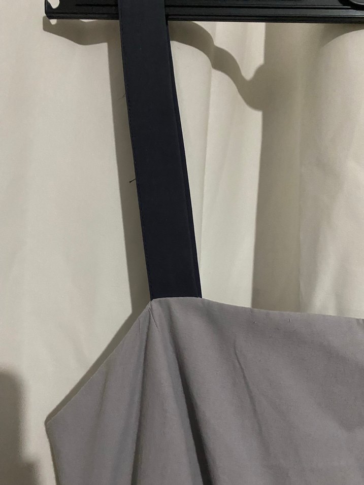 Gri Keten Uzun Kalın Askılı Elbise - Görsel 3