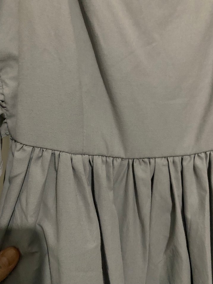 Gri Keten Uzun Kalın Askılı Elbise - Görsel 4