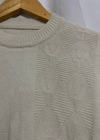 Krem Kadın Vintage Kazak, Salaş Kesim, Uzun Kollu - Görsel 3