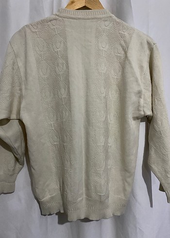 Krem Kadın Vintage Kazak, Salaş Kesim, Uzun Kollu - Görsel 6