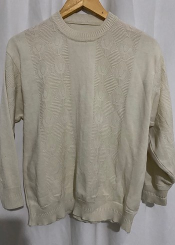 Krem Kadın Vintage Kazak, Salaş Kesim, Uzun Kollu - Görsel 2