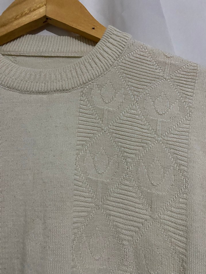 Krem Kadın Vintage Kazak, Salaş Kesim, Uzun Kollu - Görsel 3