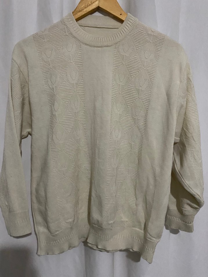 Krem Kadın Vintage Kazak, Salaş Kesim, Uzun Kollu - Görsel 2