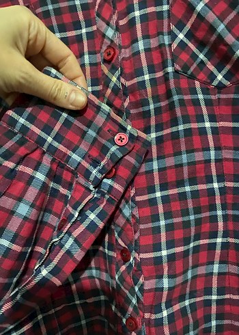 Bordo Kırmızı Ekose Pamuk Gömlek - Görsel 5