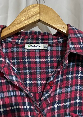Bordo Kırmızı Ekose Pamuk Gömlek - Görsel 3