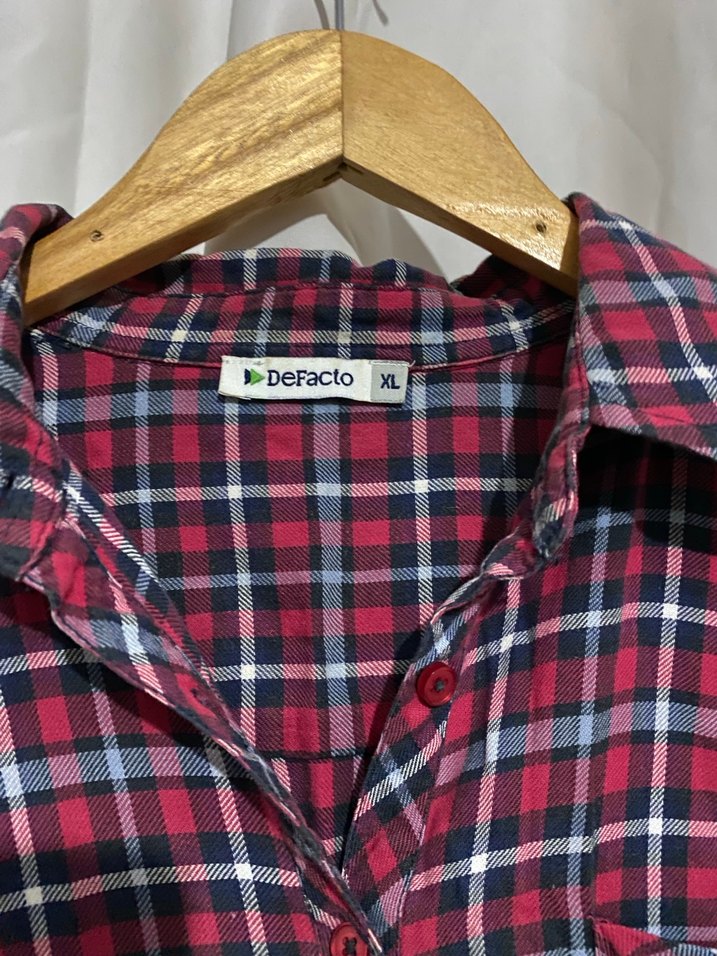 Bordo Kırmızı Ekose Pamuk Gömlek - Görsel 3