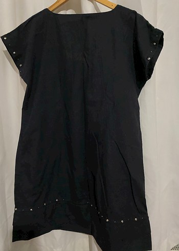 Siyah Midi Keten Elbise - Görsel 6