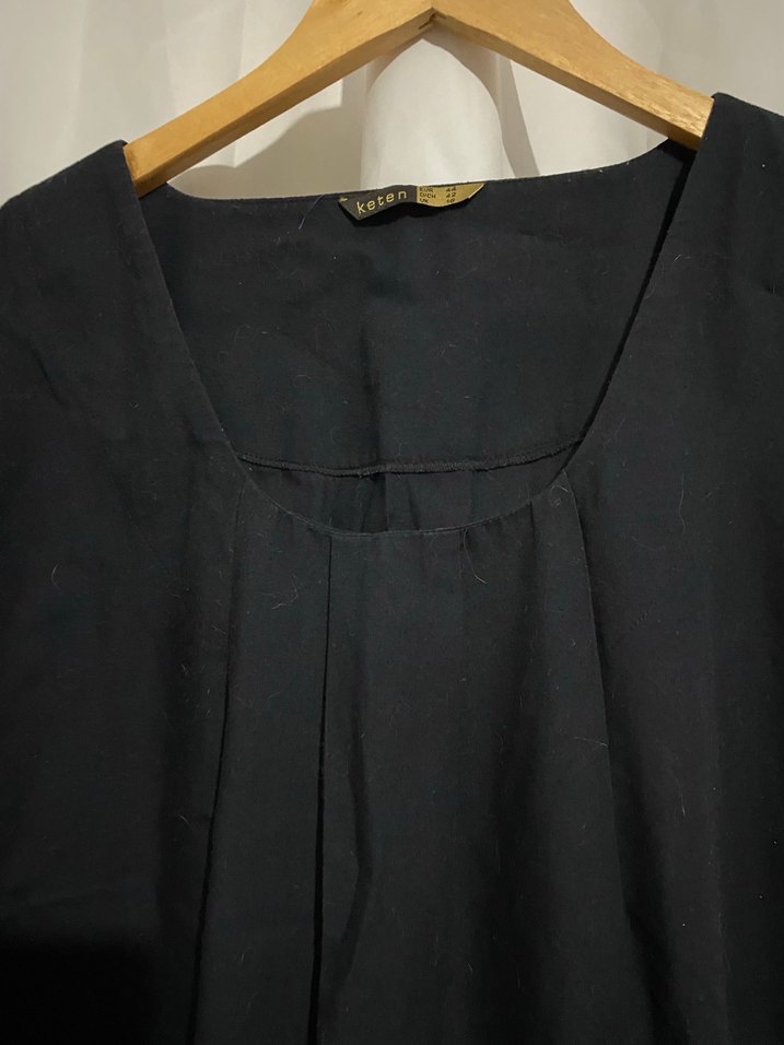 Siyah Midi Keten Elbise - Görsel 5