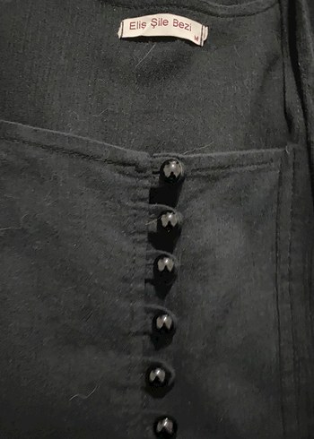 Siyah Kolsuz V Yaka Uzun Şile Bezi Elbise - Görsel 7