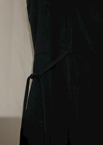 Siyah Kolsuz V Yaka Uzun Şile Bezi Elbise - Görsel 4