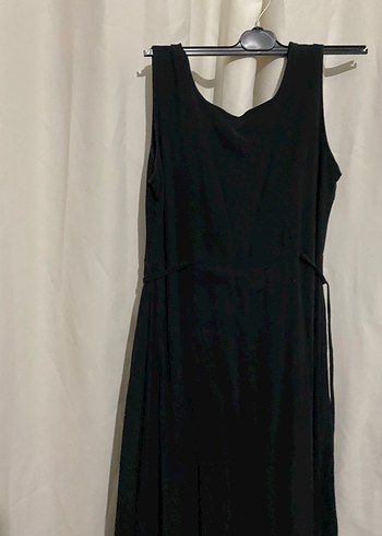 Siyah Kolsuz V Yaka Uzun Şile Bezi Elbise - Görsel 6