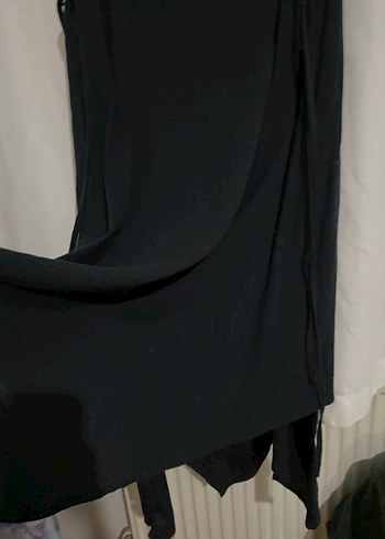 Siyah Kolsuz V Yaka Uzun Şile Bezi Elbise - Görsel 5