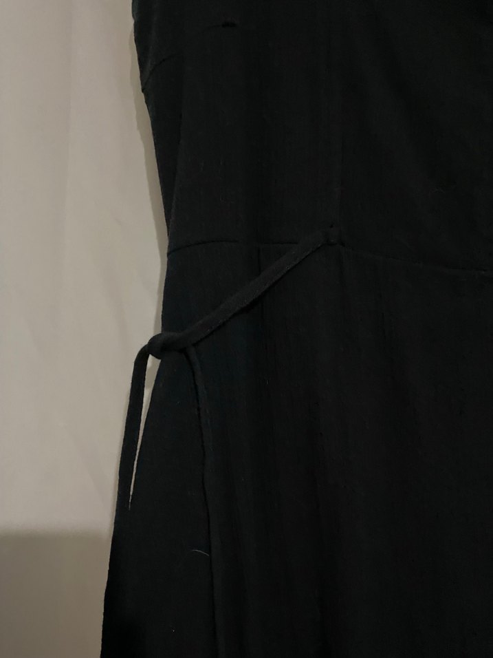 Siyah Kolsuz V Yaka Uzun Şile Bezi Elbise - Görsel 4