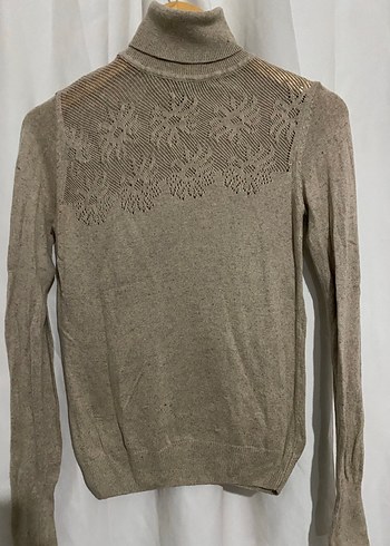 Bej Kadın Triko Kazak Uzun Kollu Boğazlı Kazak - Görsel 2