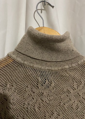 Bej Kadın Triko Kazak Uzun Kollu Boğazlı Kazak - Görsel 3