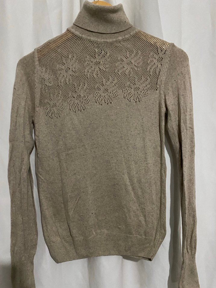 Bej Kadın Triko Kazak Uzun Kollu Boğazlı Kazak - Görsel 2