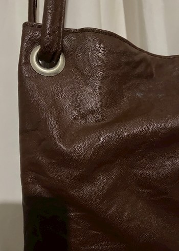 Kahverengi Vintage Suni Deri Kadın Omuz Çantası - Görsel 2