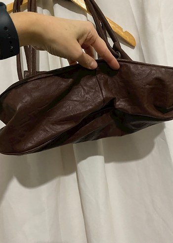 Kahverengi Vintage Suni Deri Kadın Omuz Çantası - Görsel 3