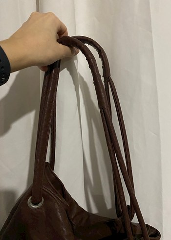 Kahverengi Vintage Suni Deri Kadın Omuz Çantası - Görsel 5