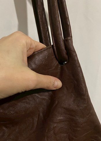 Kahverengi Vintage Suni Deri Kadın Omuz Çantası - Görsel 4