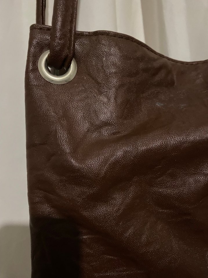 Kahverengi Vintage Suni Deri Kadın Omuz Çantası - Görsel 2