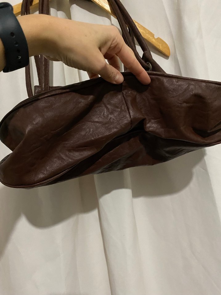 Kahverengi Vintage Suni Deri Kadın Omuz Çantası - Görsel 3