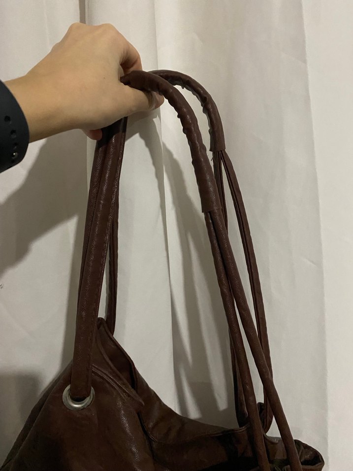 Kahverengi Vintage Suni Deri Kadın Omuz Çantası - Görsel 5