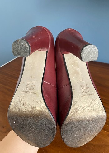 Bordo Deri Platform Topuklu Kadın Stiletto - Görsel 6