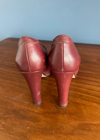 Bordo Deri Platform Topuklu Kadın Stiletto - Görsel 3