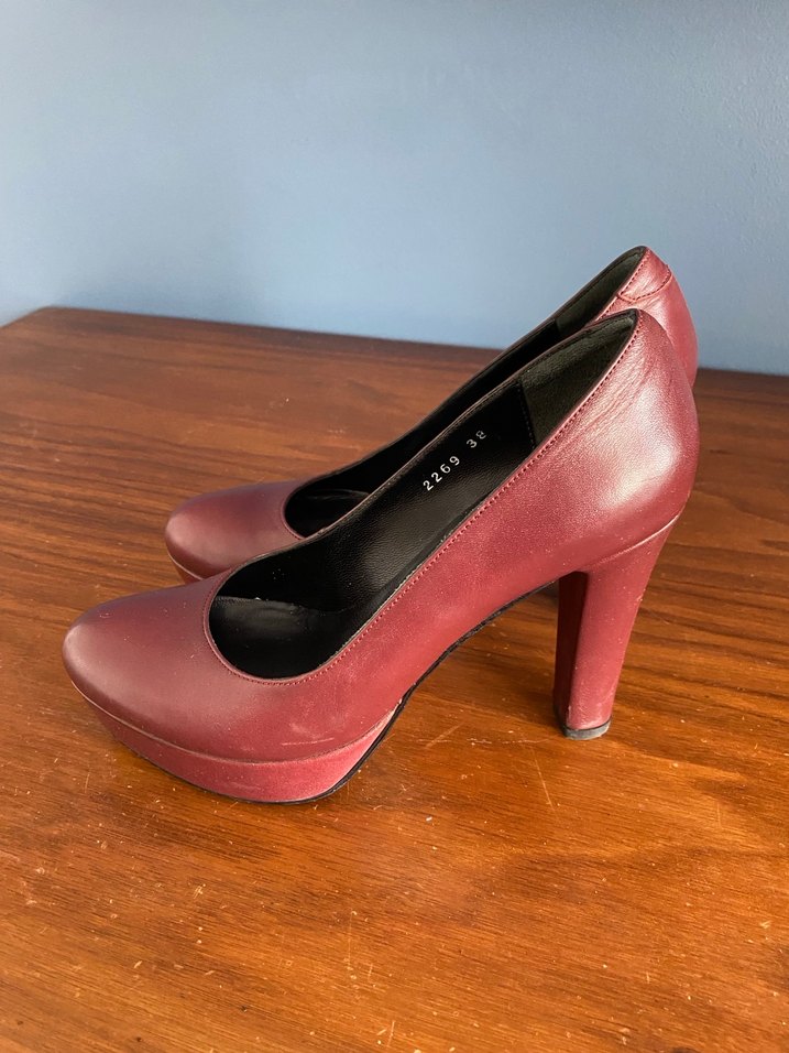 Bordo Deri Platform Topuklu Kadın Stiletto - Görsel 4