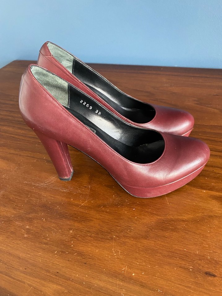 Bordo Deri Platform Topuklu Kadın Stiletto - Görsel 2