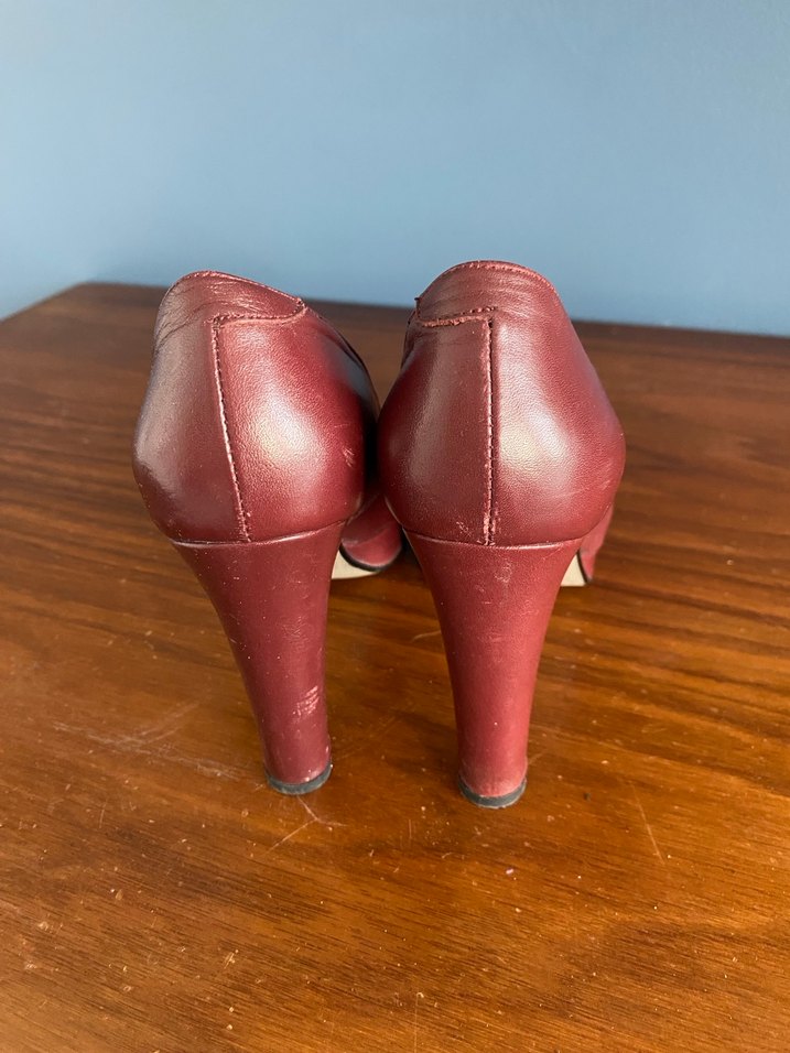 Bordo Deri Platform Topuklu Kadın Stiletto - Görsel 3